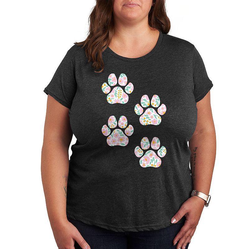 Womens Floral Dog Paw Prints Graphic Tee Heather Grey Product Image