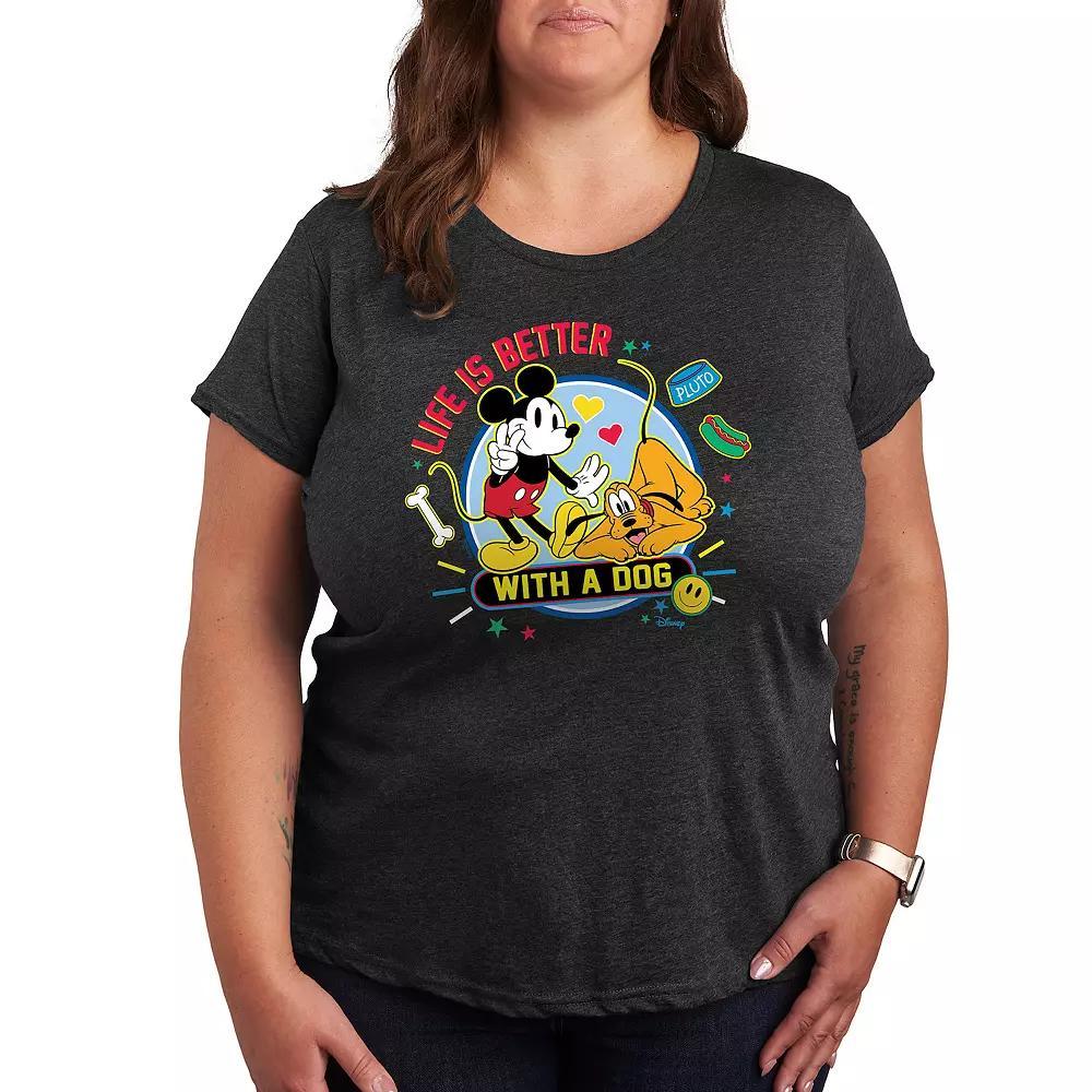 Disney's Mickey Mouse & Pluto Plus Life Is Better With A Dog Graphic Tee, Women's, Size: 3XL, Heather Grey Product Image