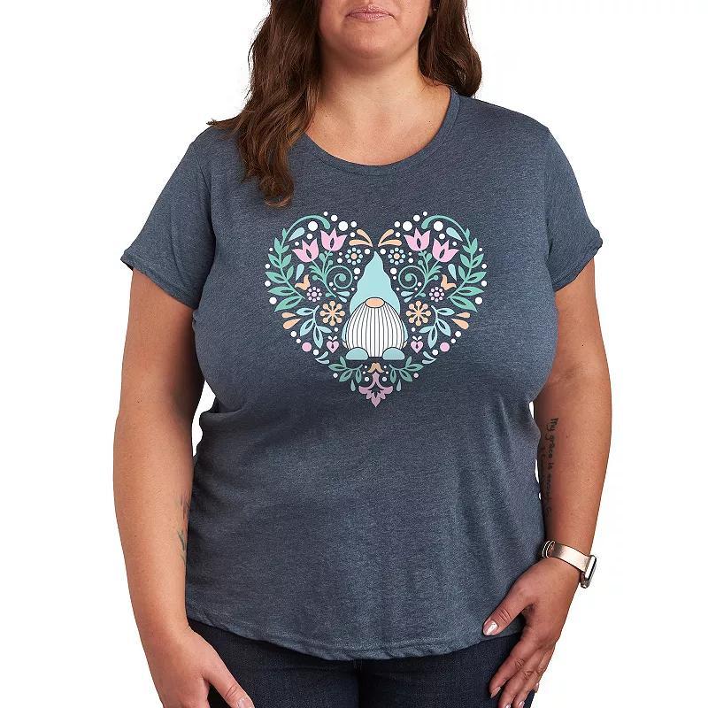 Plus Scandinavian Gnome Heart Graphic Tee, Women's, Size: 3XL, Grey Royal Blue Product Image