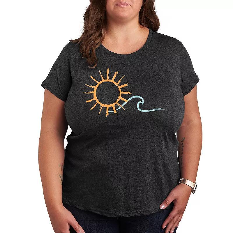 Plus Brushstroke Sun And Wave Graphic Tee, Women's, Size: 4XL, Black Product Image