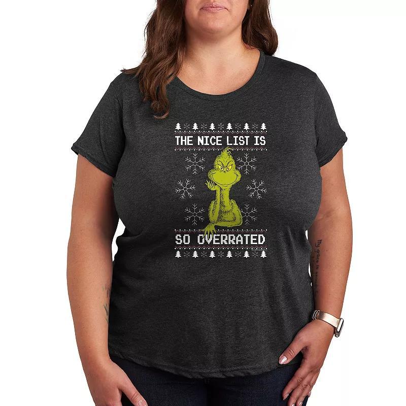 Plus Dr. Seuss The Grinch Nice Is Overrated Graphic Tee, Womens Heather Grey Product Image