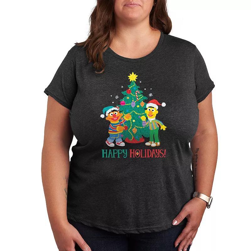 Plus Sesame Street Happy Holidays Graphic Tee, Women's, Size: 2XL, Heather Grey Product Image