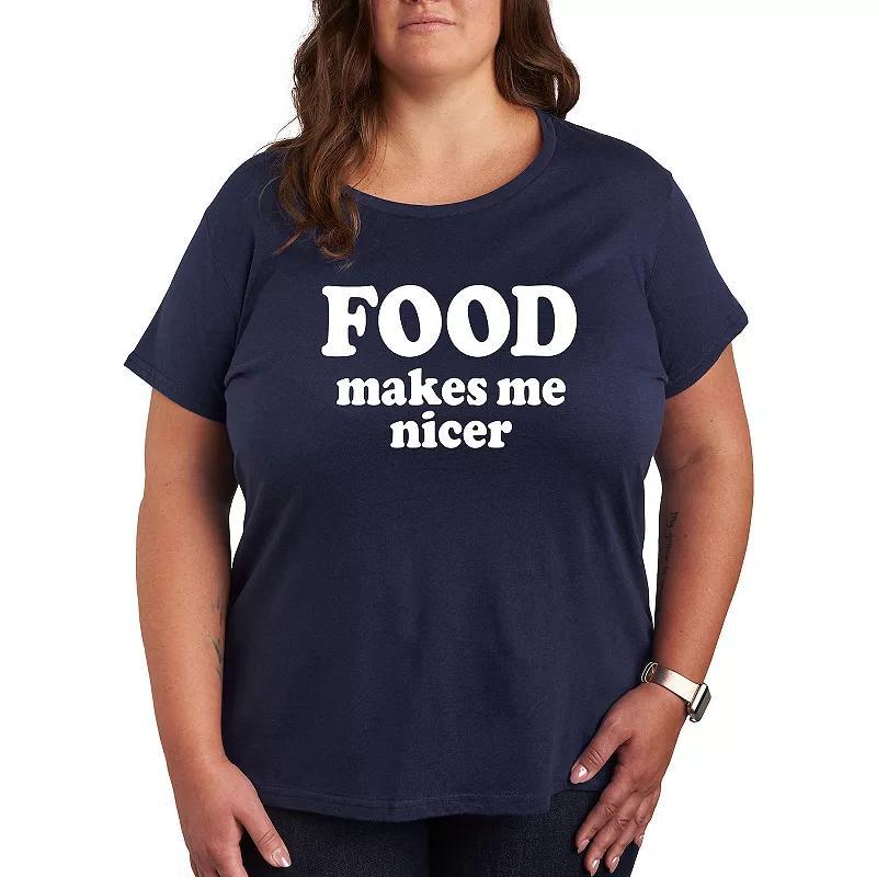 Plus Food Makes Me Nicer Graphic Tee, Womens Grey Blue Product Image