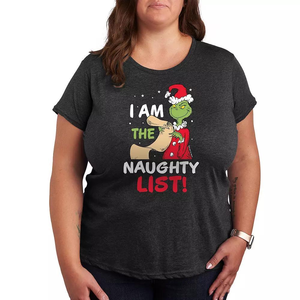 Plus Dr. Seuss The Grinch Naughty List Graphic Tee, Women's, Size: 4XL, Heather Grey Product Image