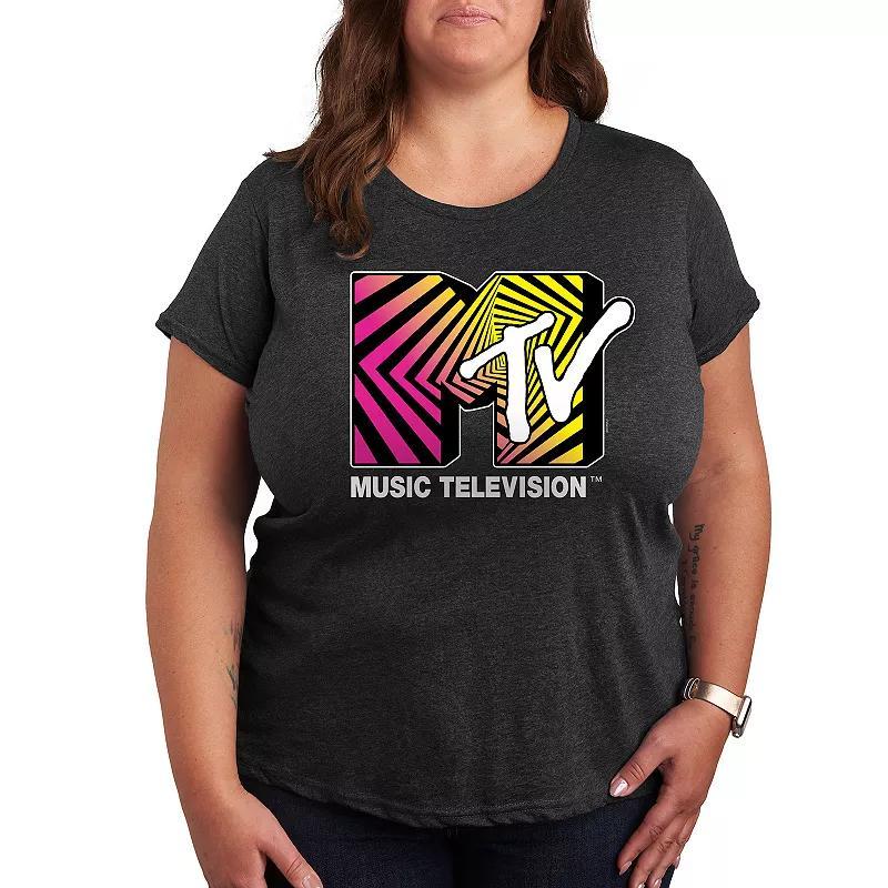 Plus MTV Optical 80s Graphic Tee, Womens Heather Grey Product Image