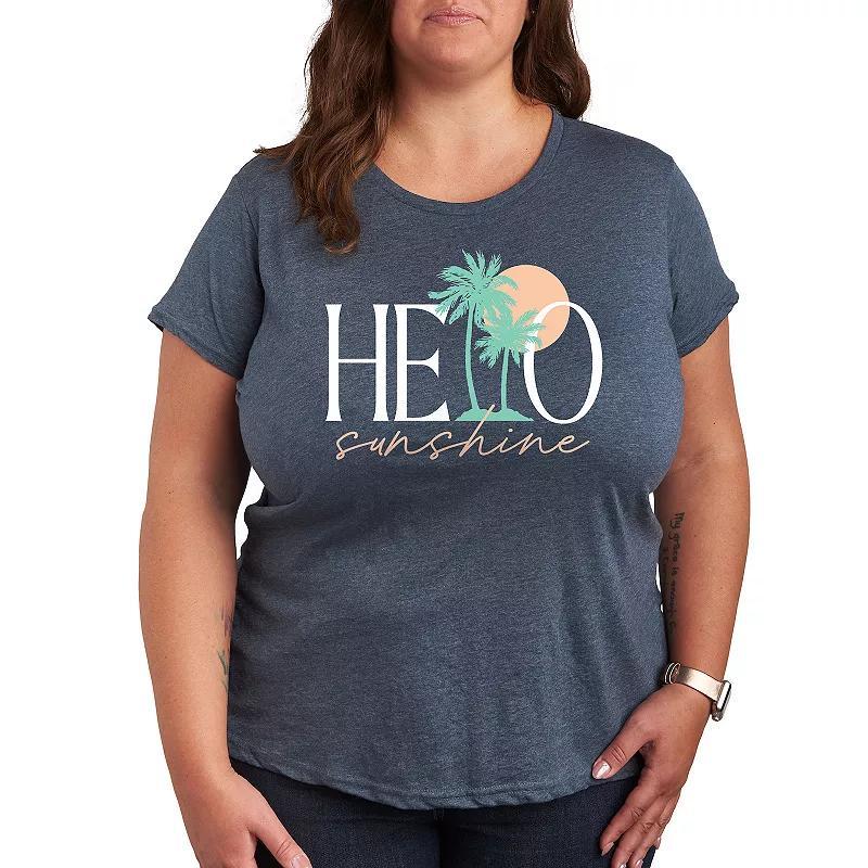 Plus Hello Sunshine Palms Graphic Tee, Womens Grey Blue Product Image