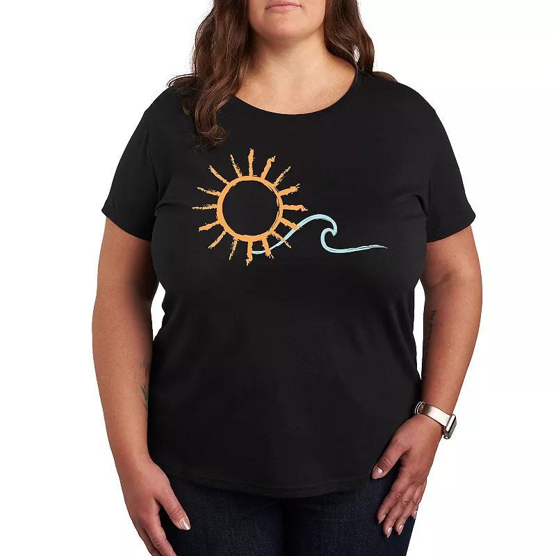 Plus Brushstroke Sun And Wave Graphic Tee, Women's, Size: 4XL, Black Product Image