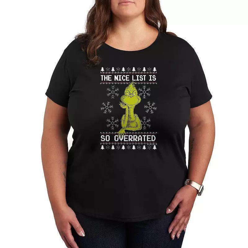 Plus Dr. Seuss The Grinch Nice Is Overrated Graphic Tee, Womens Heather Grey Product Image