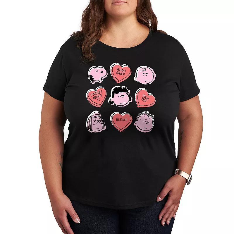 Plus Peanuts Candy Heart Grid Graphic Tee, Womens Product Image