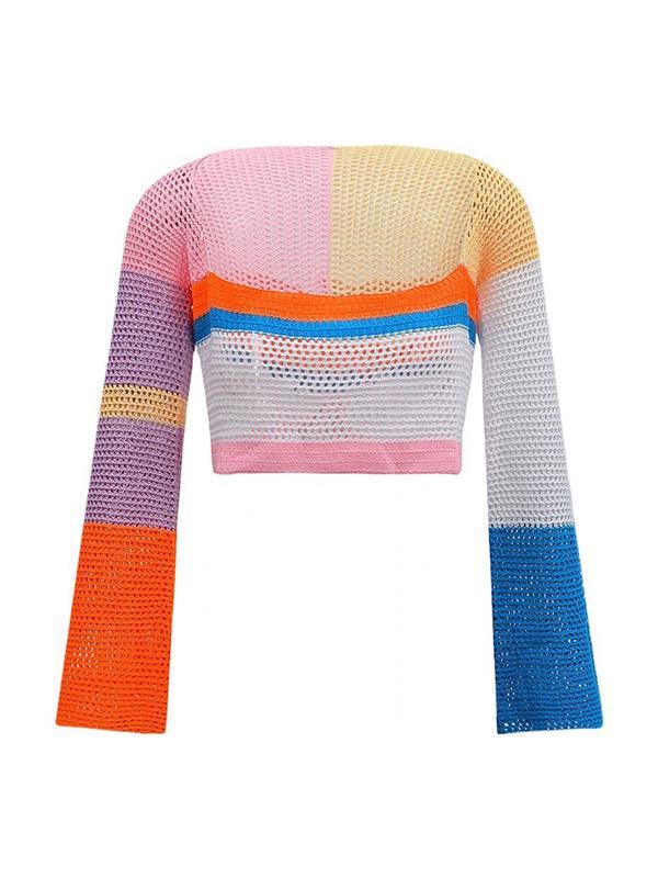 Cutout Colorful Patchwork Crochet Top Product Image
