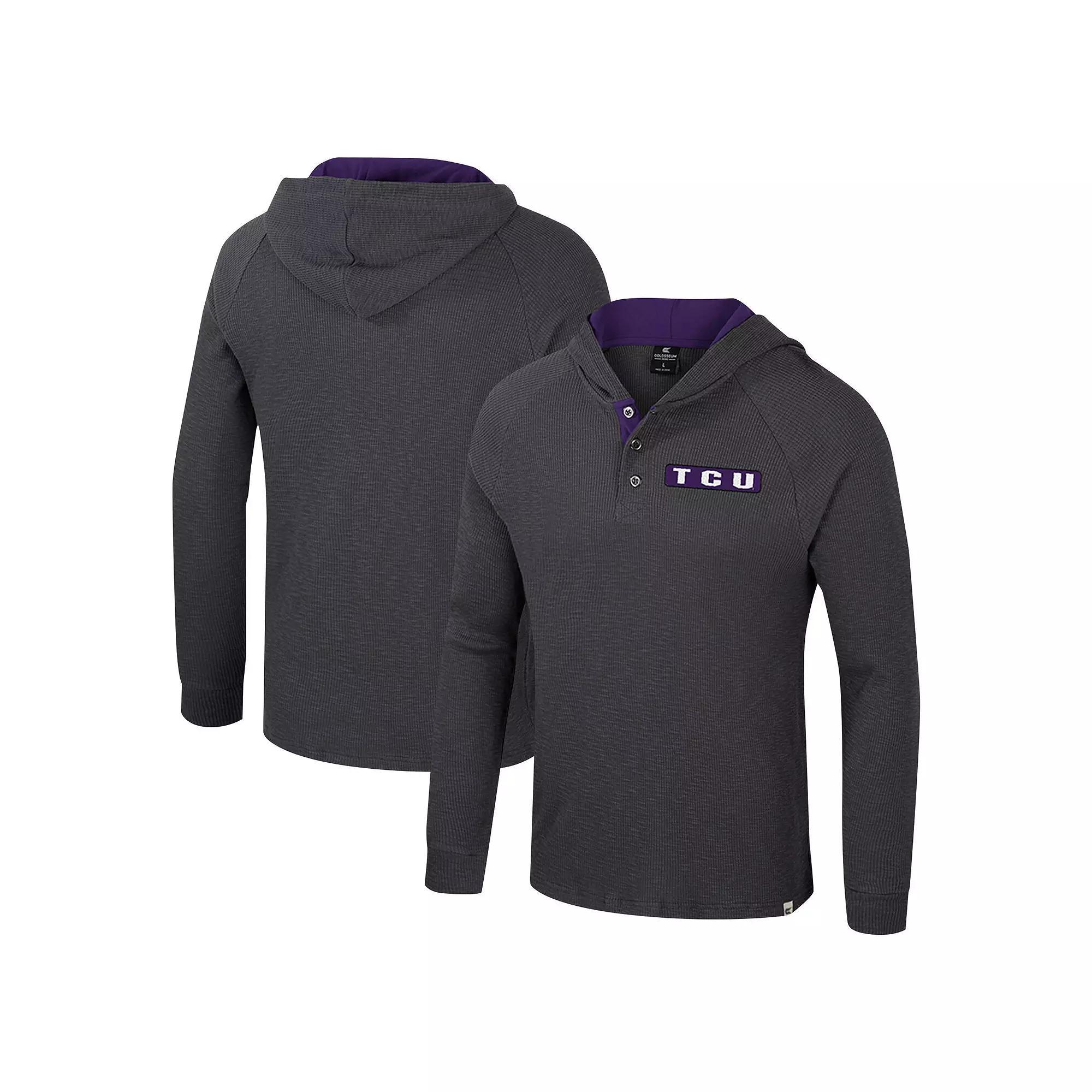 Men's Colosseum Charcoal TCU Horned Frogs Dujour Ralgan Long Sleeve Henley Hoodie T-Shirt,  Product Image