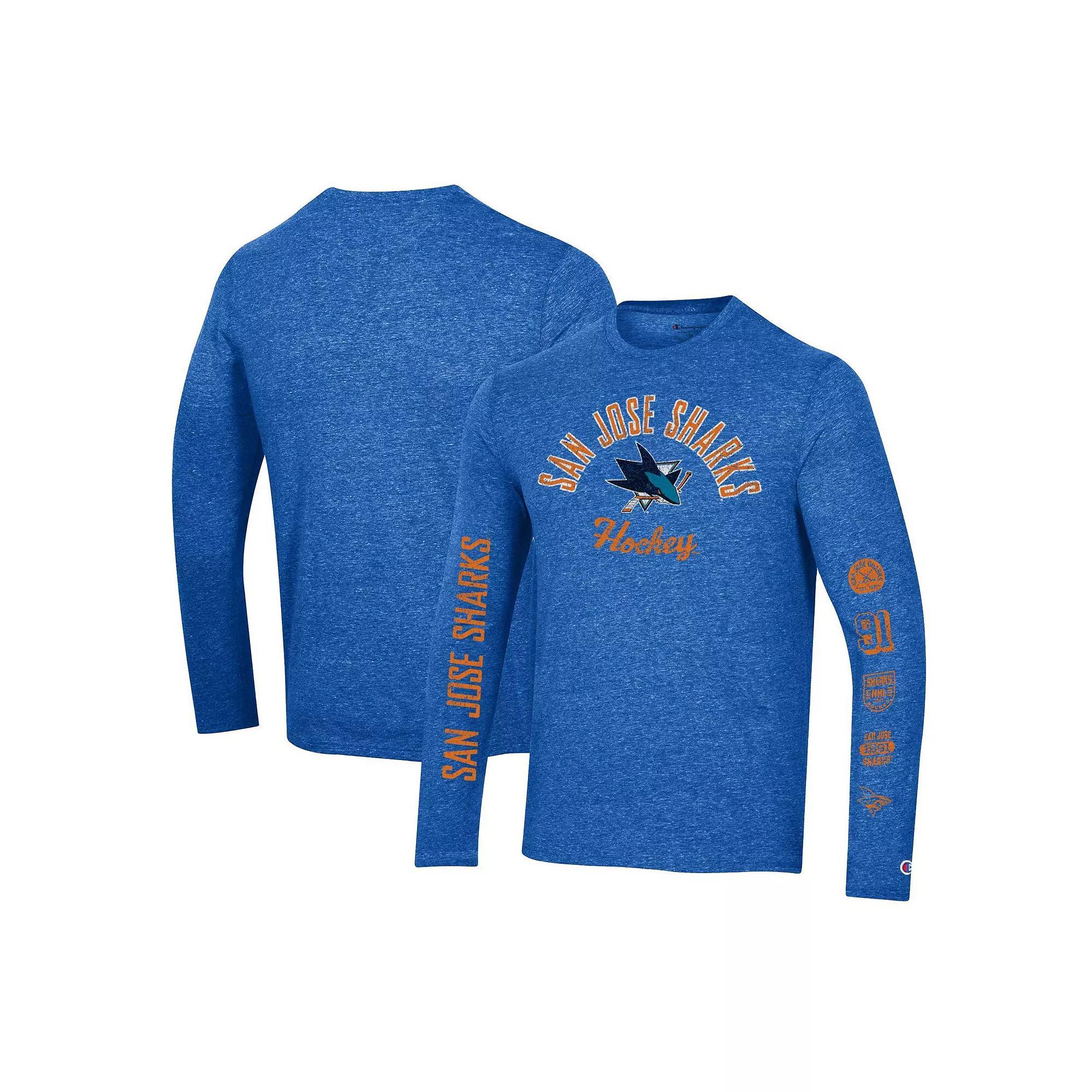 Men's Champion Heather Royal New York Islanders Multi-Logo Tri-Blend Long Sleeve T-Shirt, Size: Small, Isl Blue Product Image