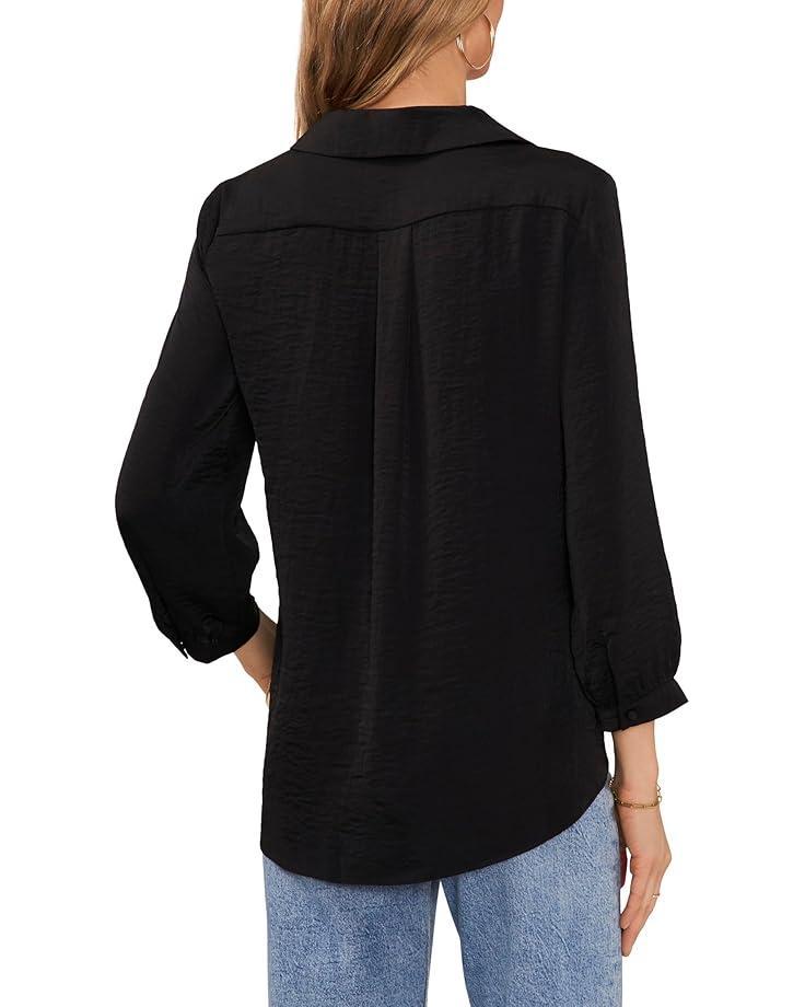 Long Sleeve Button Down Contrast Scalloped Top Product Image