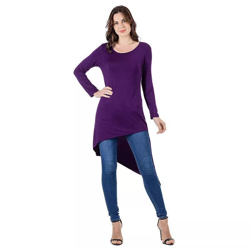 Women's 24Seven Comfort Apparel Long Sleeve Knee Length Asymmetrical Tunic Top, Size: Small, Purple Product Image