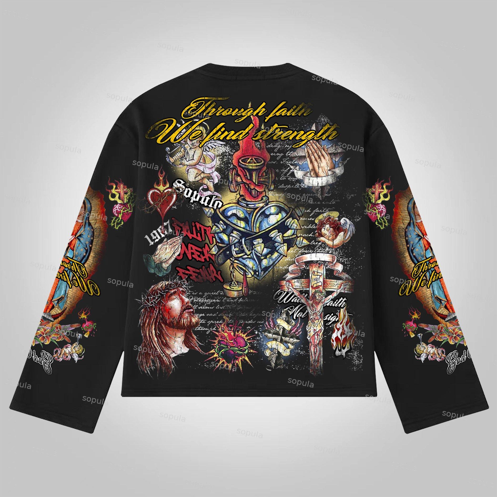 Sopula Faith In Jesus Collage Vintage Graphics Long Sleeve T-Shirt Product Image