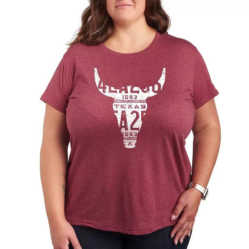 Plus Size Texas License Plate Steer Graphic Tee, Women's, Size: 1XL, Grey Dark Red Product Image