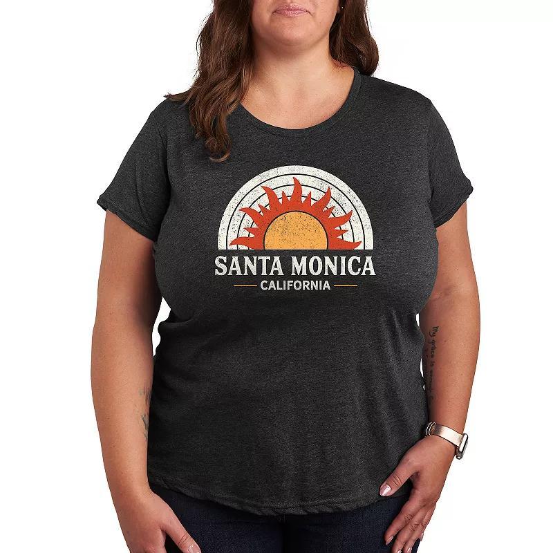 Plus Santa Monica California Sun Graphic Tee, Women's, Size: 3XL, Black Product Image