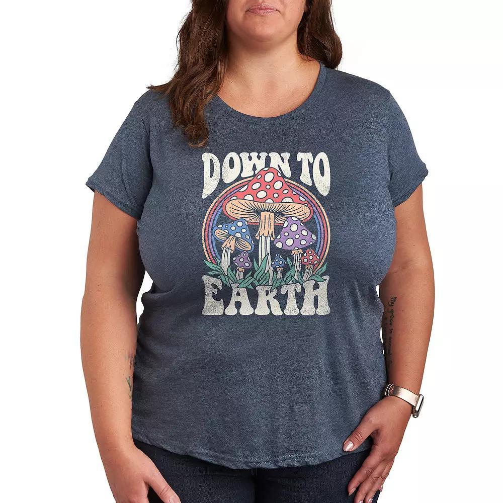 Plus Down To Earth Mushrooms Graphic Tee, Women's, Size: 2XL, Grey Blue Product Image