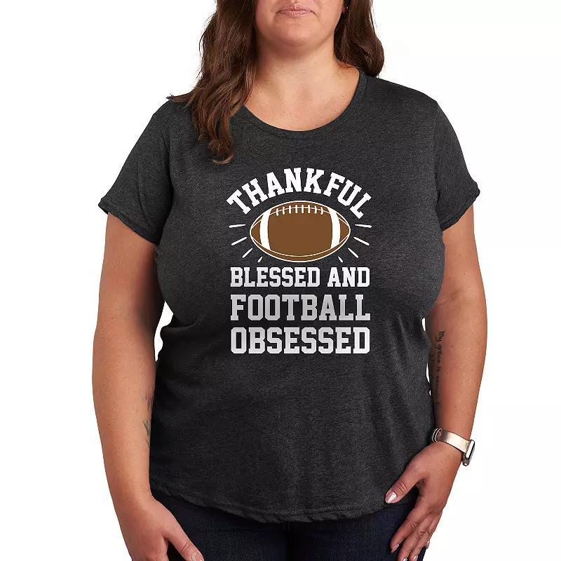 Plus Size Football Obsessed Graphic Tee, Womens Heather Grey Product Image