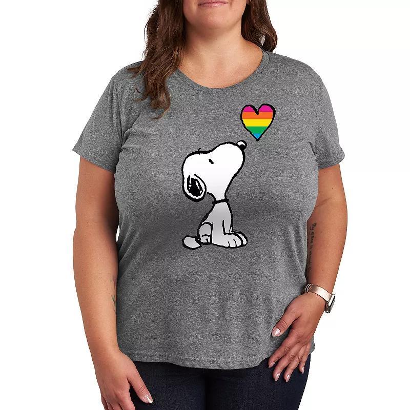 Plus Peanuts Snoopy Rainbow Heart Graphic Tee, Womens Product Image