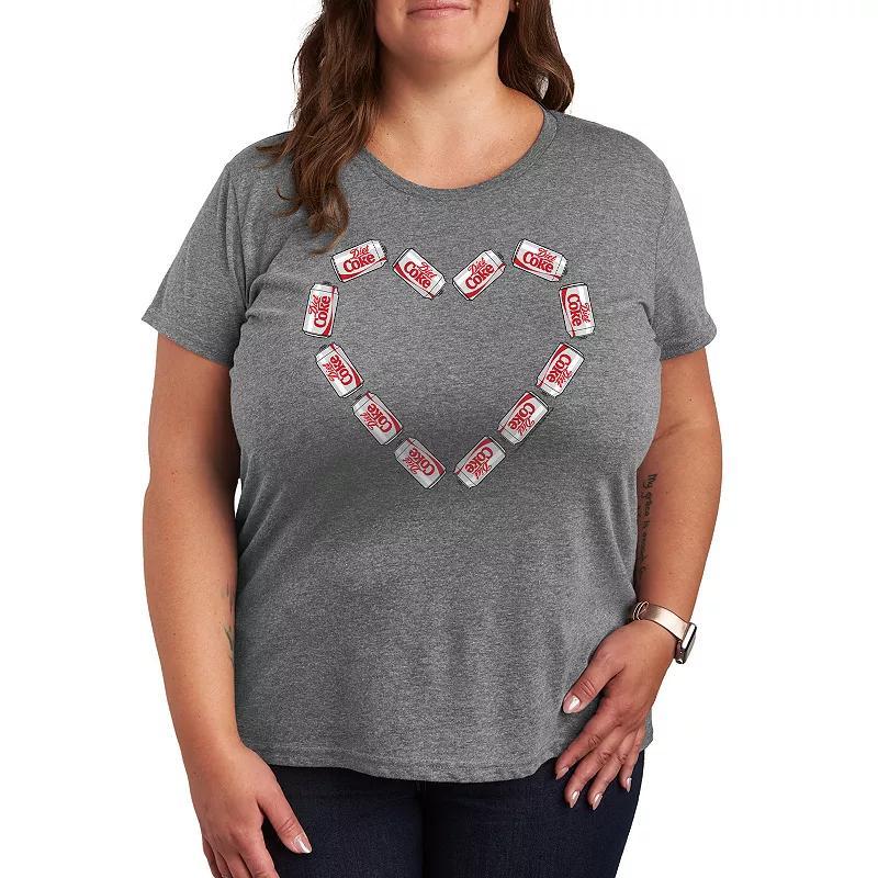 Plus Size Diet Coke Can Heart Graphic Tee, Womens Grey Red Product Image