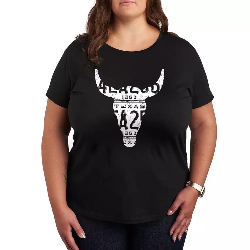 Plus Size Texas License Plate Steer Graphic Tee, Women's, Size: 1XL, Grey Dark Red Product Image