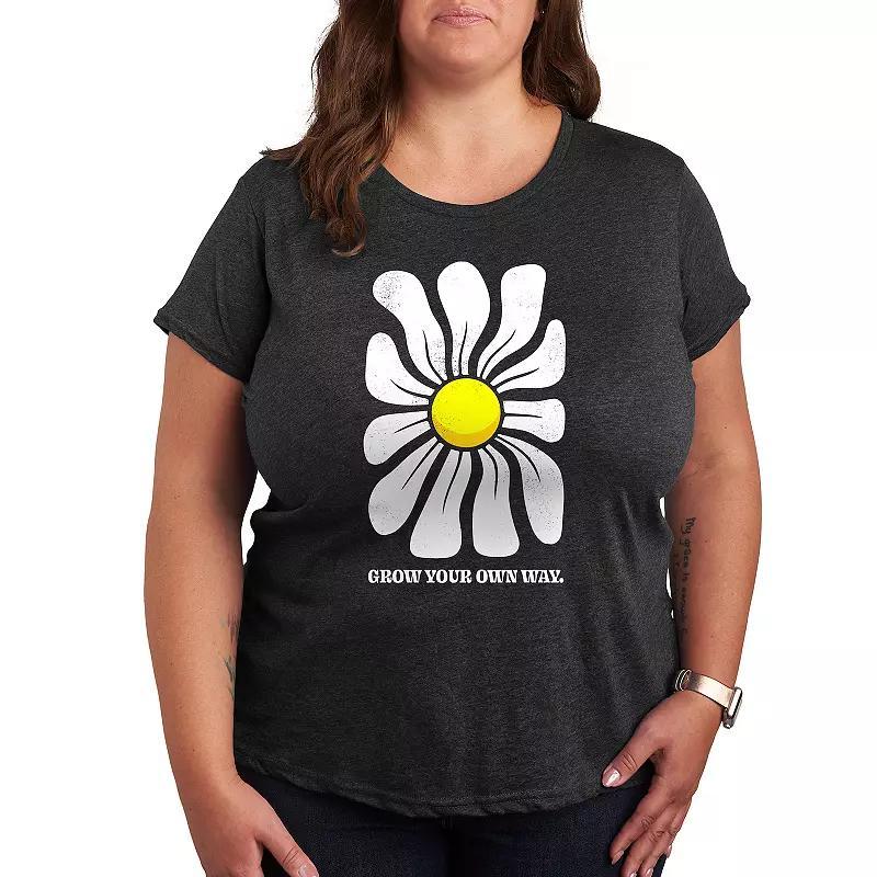 Plus Grow Your Own Way Daisy Graphic Tee, Womens Heather Grey Product Image