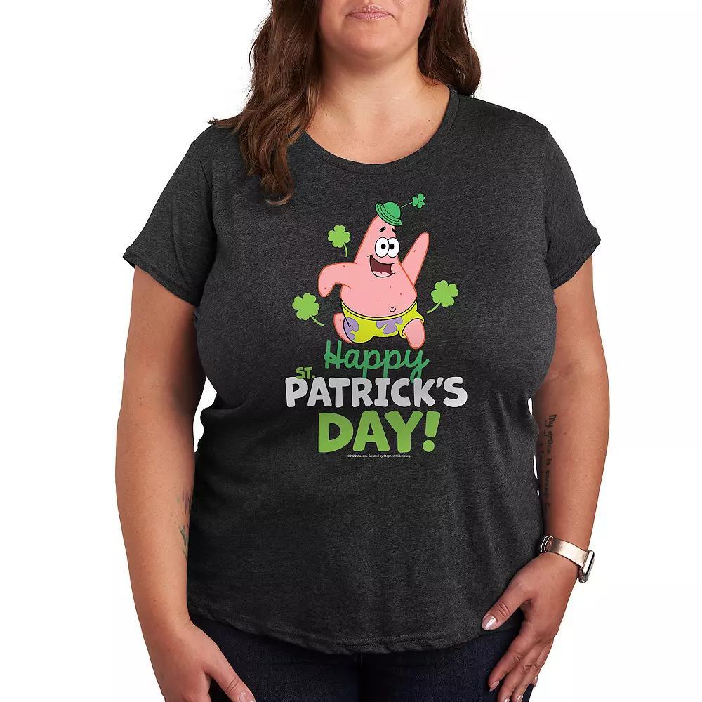 Plus SpongeBob SquarePants Happy St. Patricks Day Graphic Tee, Womens Heather Grey Product Image