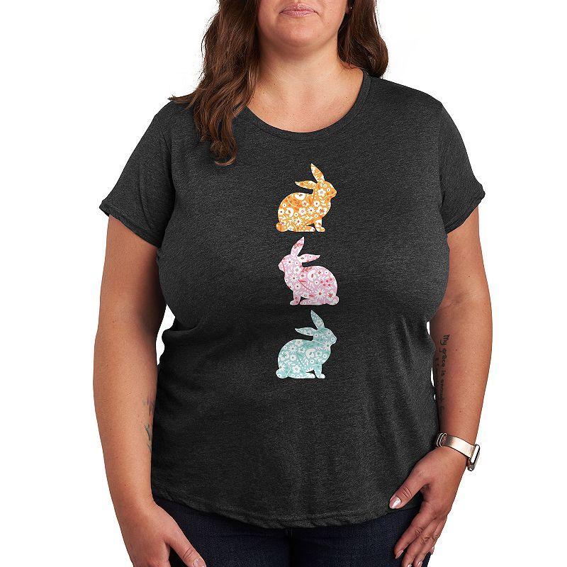 Plus Size Stacked Patterned Bunnies Graphic Tee, Womens Heather Grey Product Image