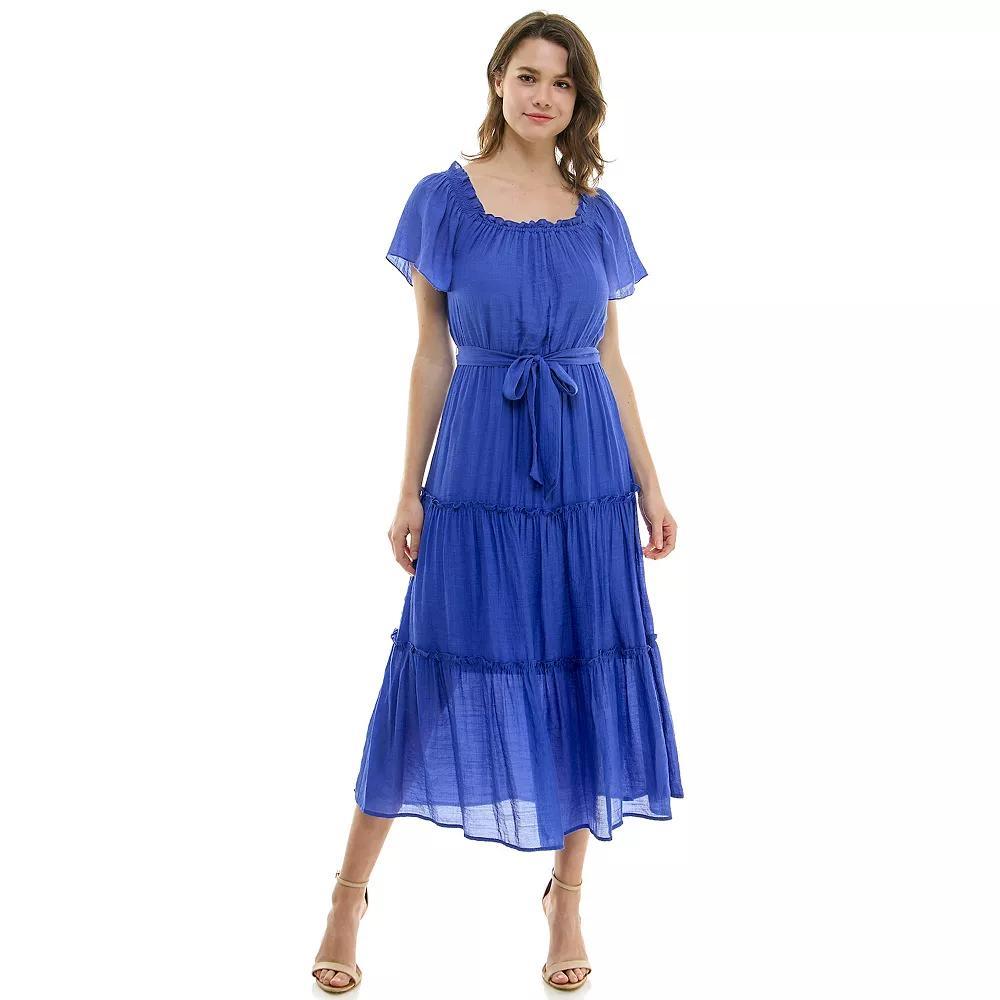 Women's Luxology Short Sleeve Belted Maxi Dress,  Product Image
