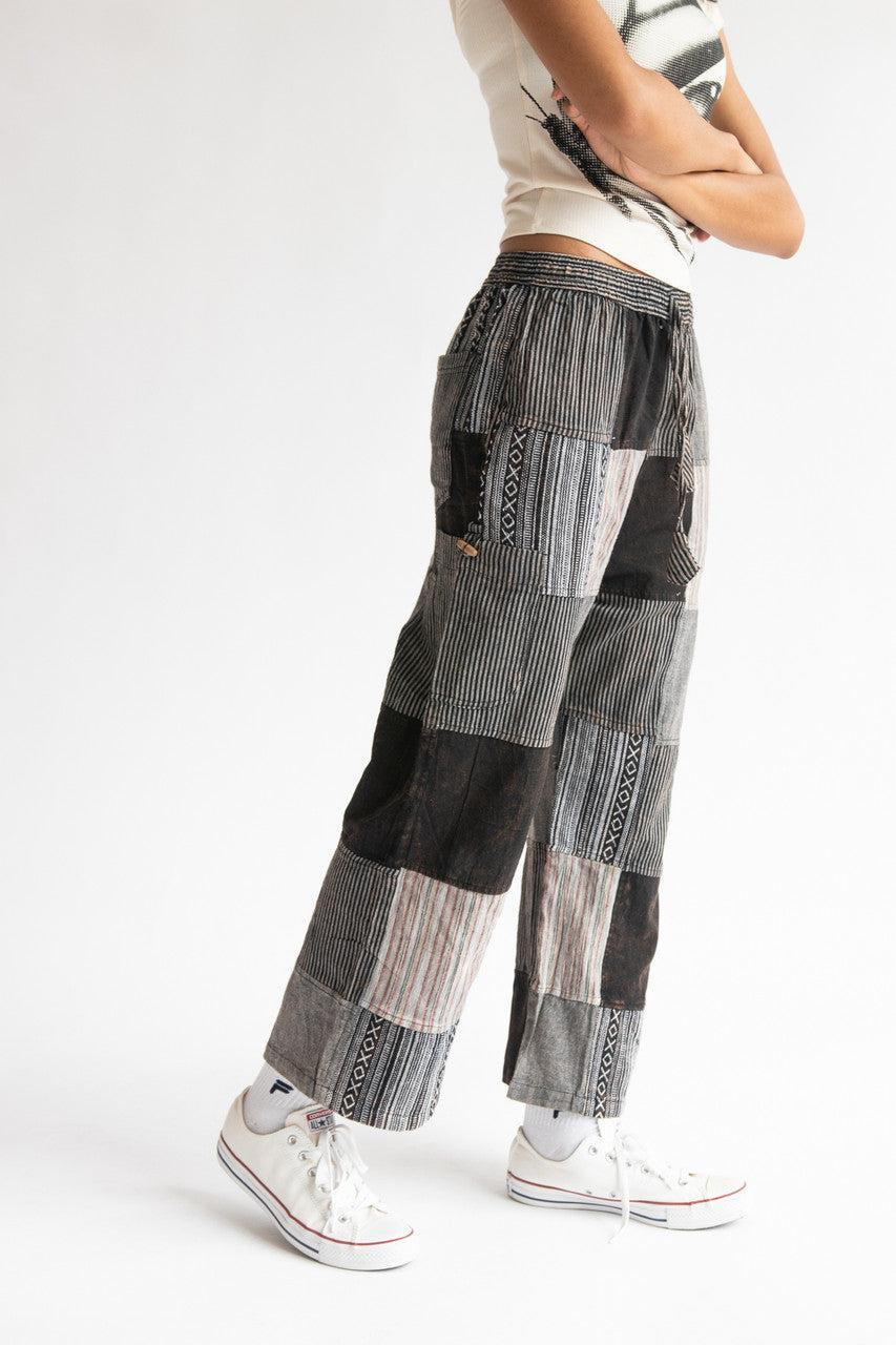 Black Patchwork Pants Product Image
