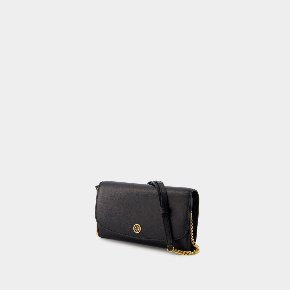 TORY BURCH Robinson Wallet On Chain -  - Leather - Black Product Image