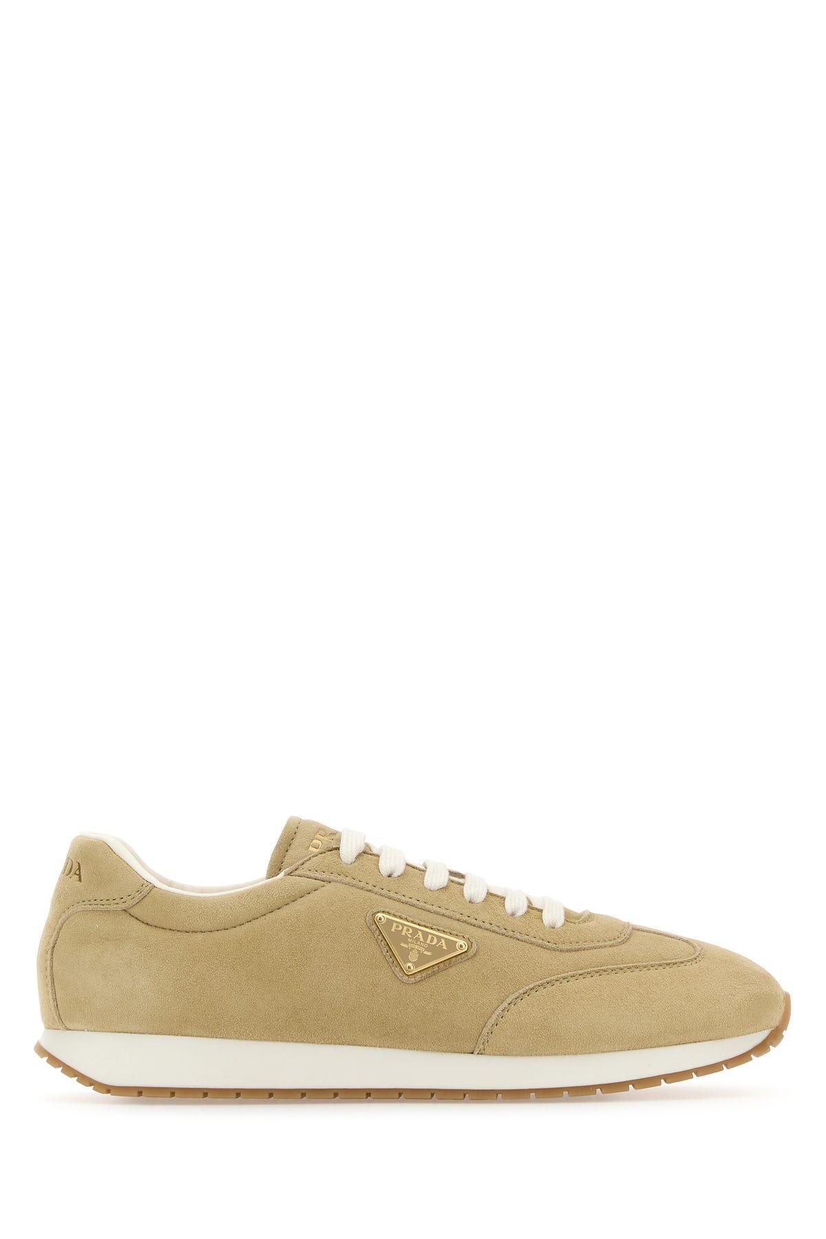 PRADA Beige Suede Sneakers In Brown Product Image