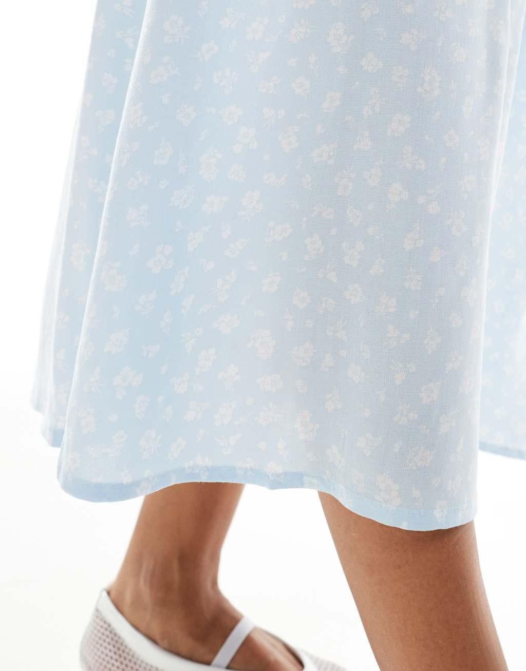 Monki midi skirt in blue meadow floral Product Image