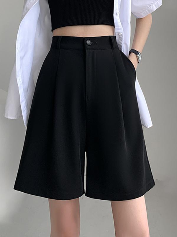 Stylish Solid Color High Waisted A-Line Wide Leg Trousers Product Image