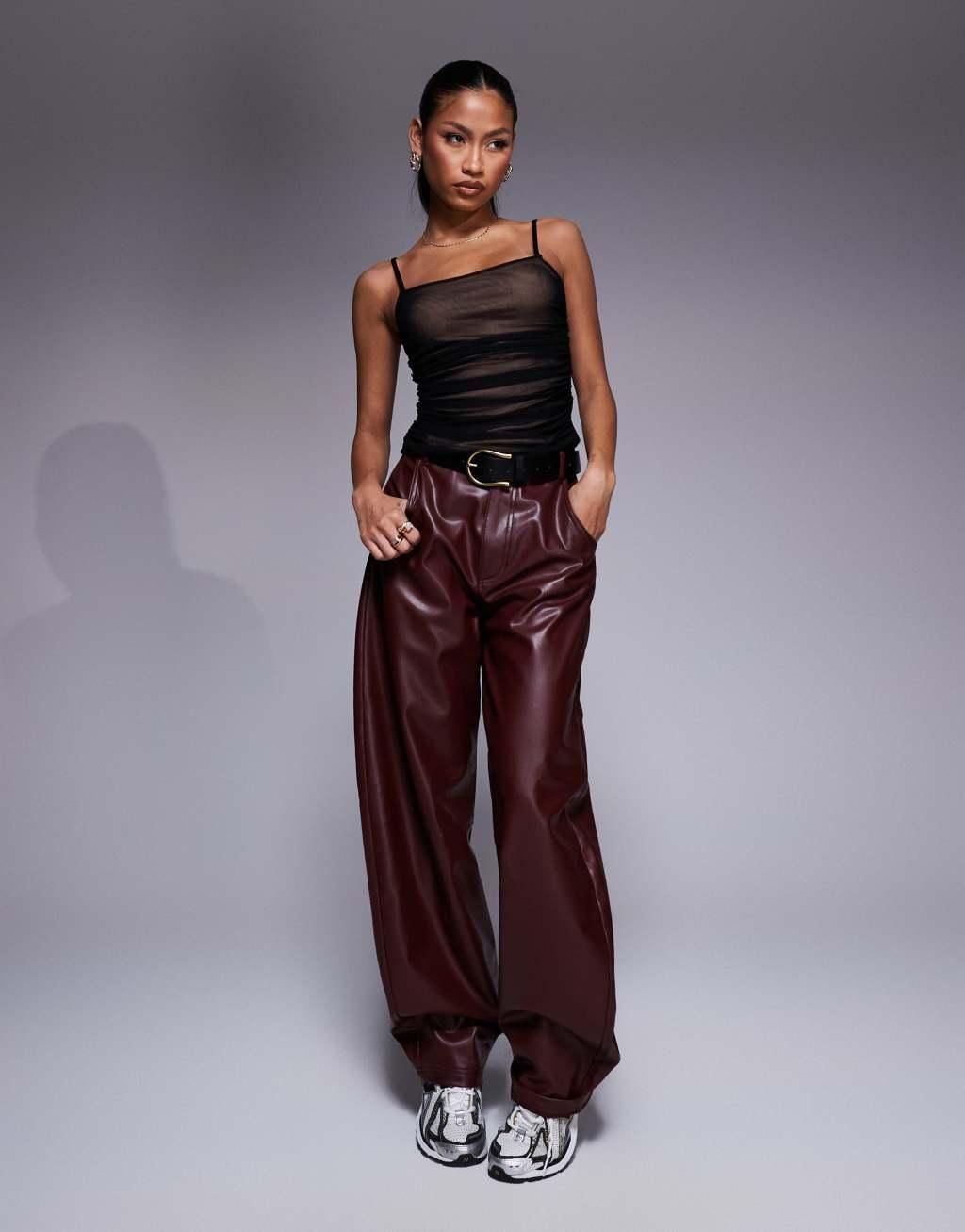 ASOS DESIGN mesh draped cami top in black with stone lining Product Image