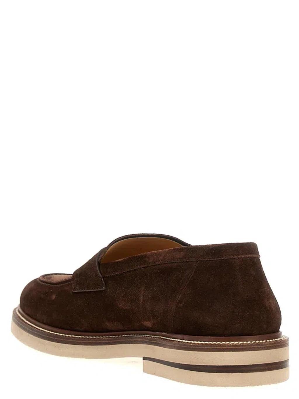 BRUNELLO CUCINELLI Suede Penny Loafers In Brown Product Image