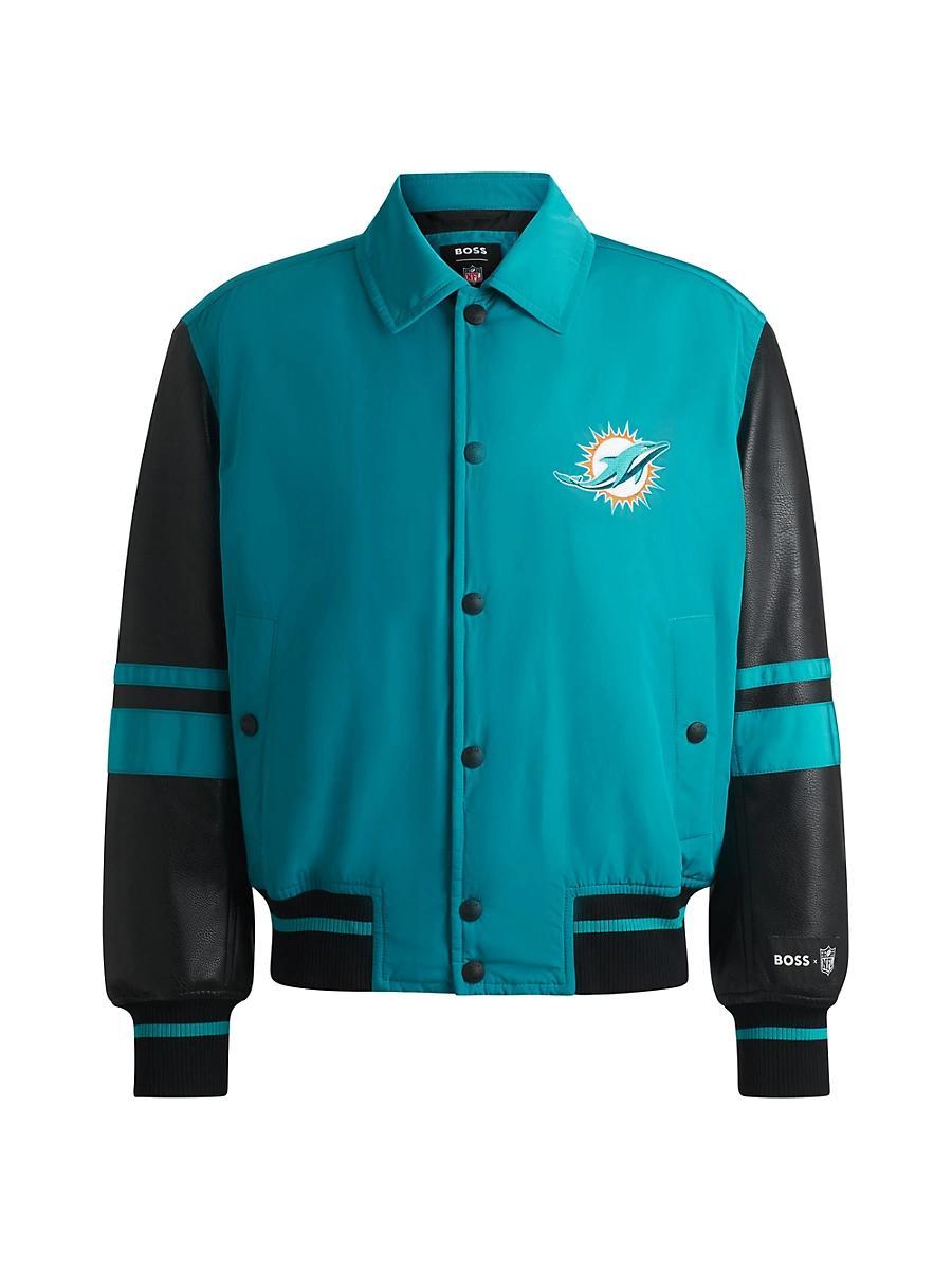 Mens BOSS x NFL Mixed-Material Jacket with Faux-Leather Sleeves Product Image