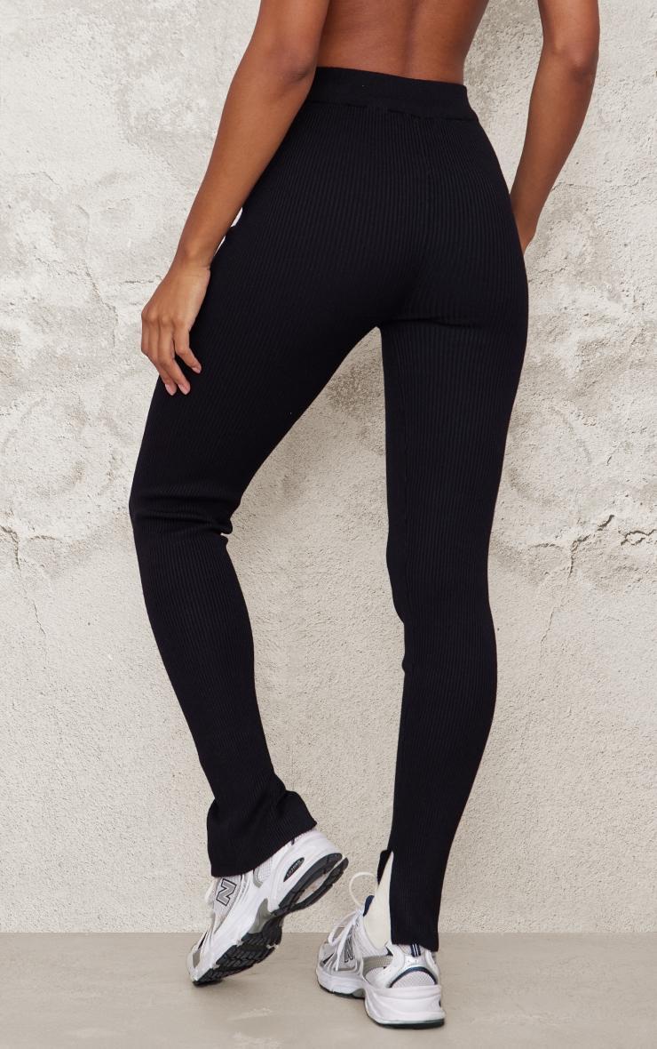 Black Knitted Ribbed Leggings Product Image