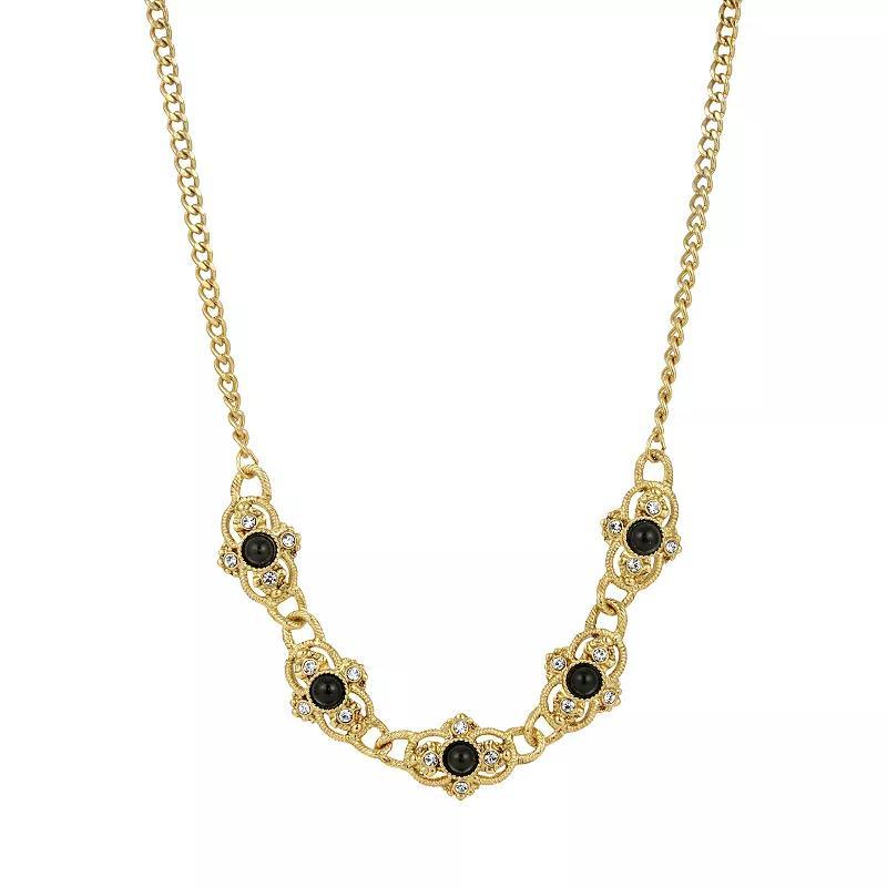 1928 Gold Tone Black Crystal Collar Necklace, Women's Product Image