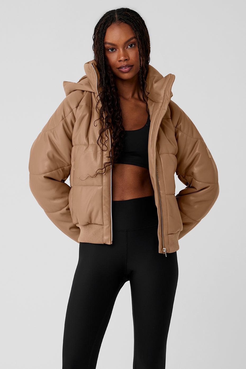 Alo Yoga | Faux Leather Boss Puffer Jacket Beige Product Image