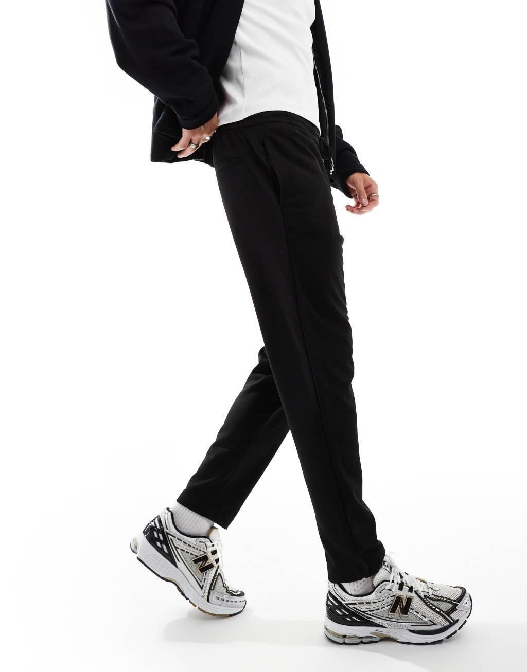 Jack & Jones tapered drawstring smart pants in black  Product Image