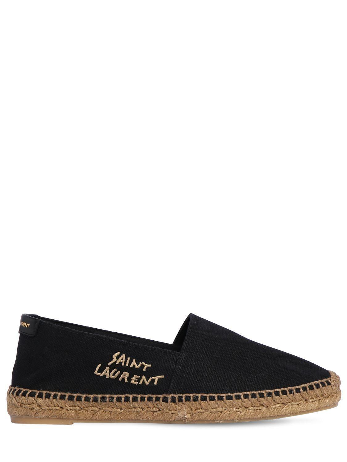 SAINT LAURENT Black Embroidered Logo Espadrilles Product Image