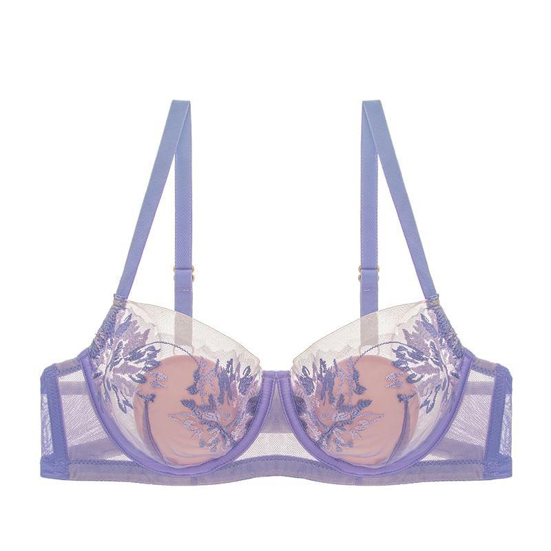 Floral Embroidered Mesh Bra Product Image