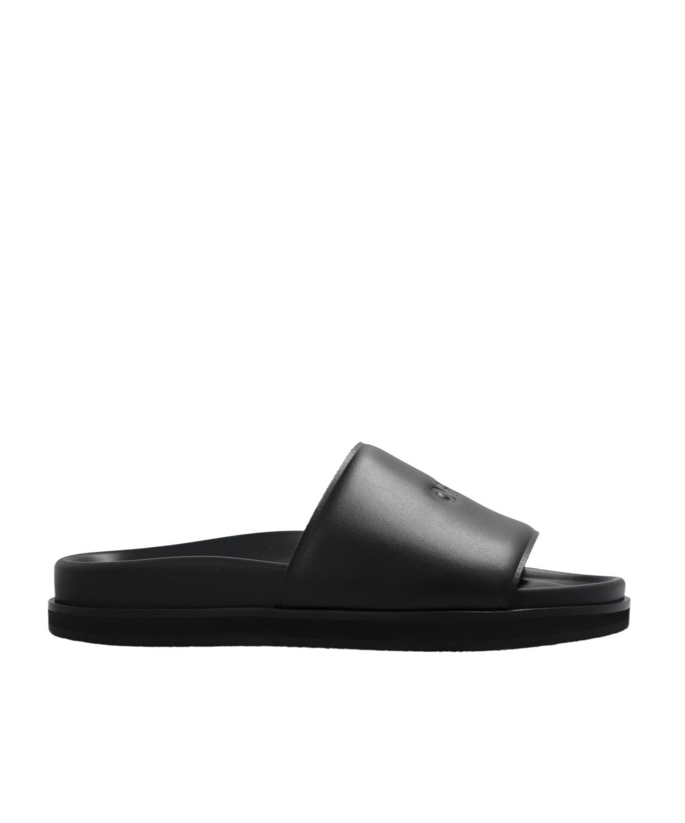 OFF-WHITE Logo-debossed Leather Slides In Black Product Image