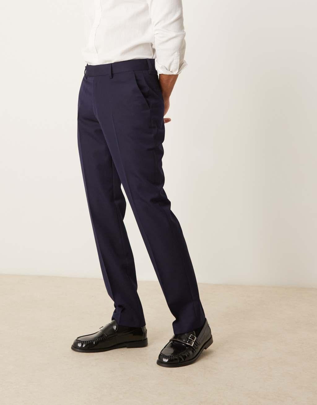 ASOS DESIGN slim fit pants in navy Product Image