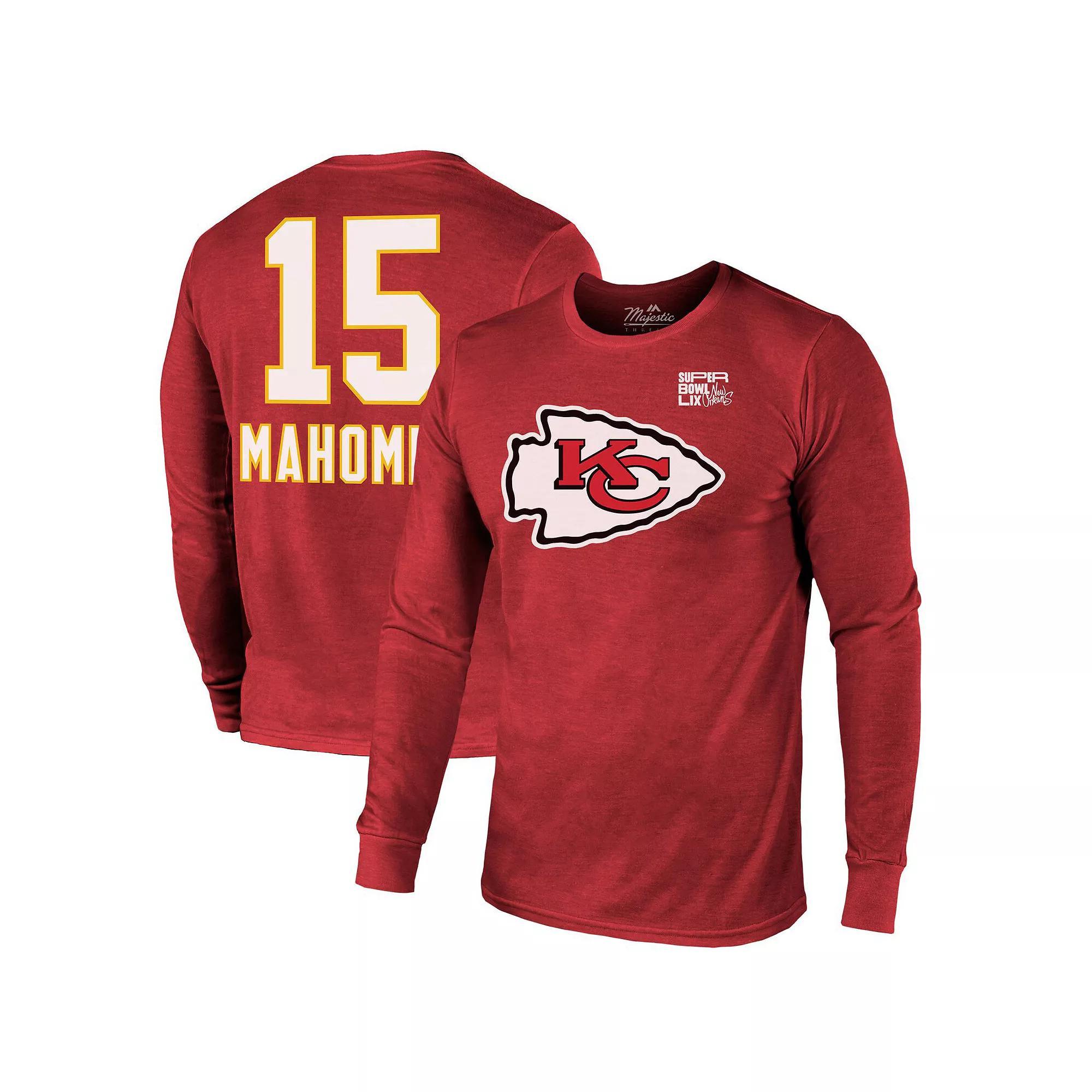 Mens Majestic Threads Patrick Mahomes Kansas City Chiefs Super Bowl LIX Player Name & Number Tri-Blend Long Sleeve T-Shirt Product Image