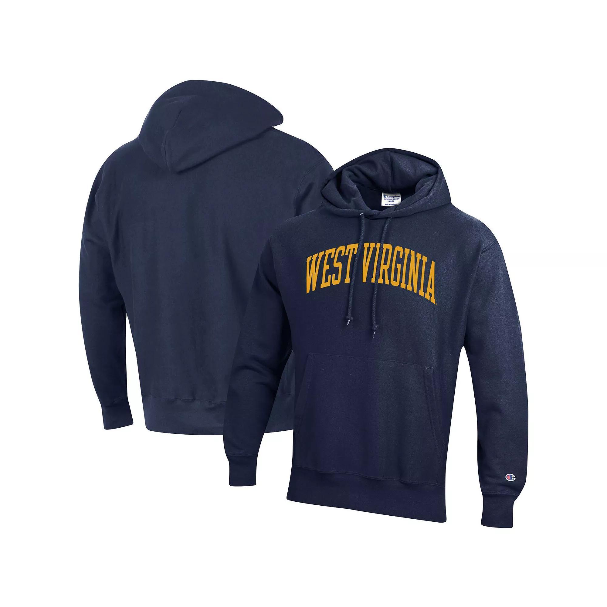 Men's Champion Navy West Virginia Mountaineers Team Arch Reverse Weave Pullover Hoodie, Size: Large, Blue Product Image