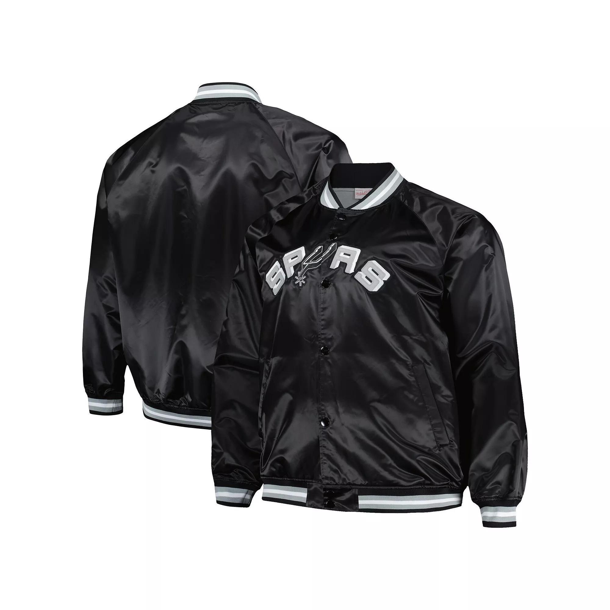 Men's Mitchell & Ness Black San Antonio Spurs Big & Tall Hardwood Classics Wordmark Satin Raglan Full-Zip Jacket, Size: 3XB Product Image