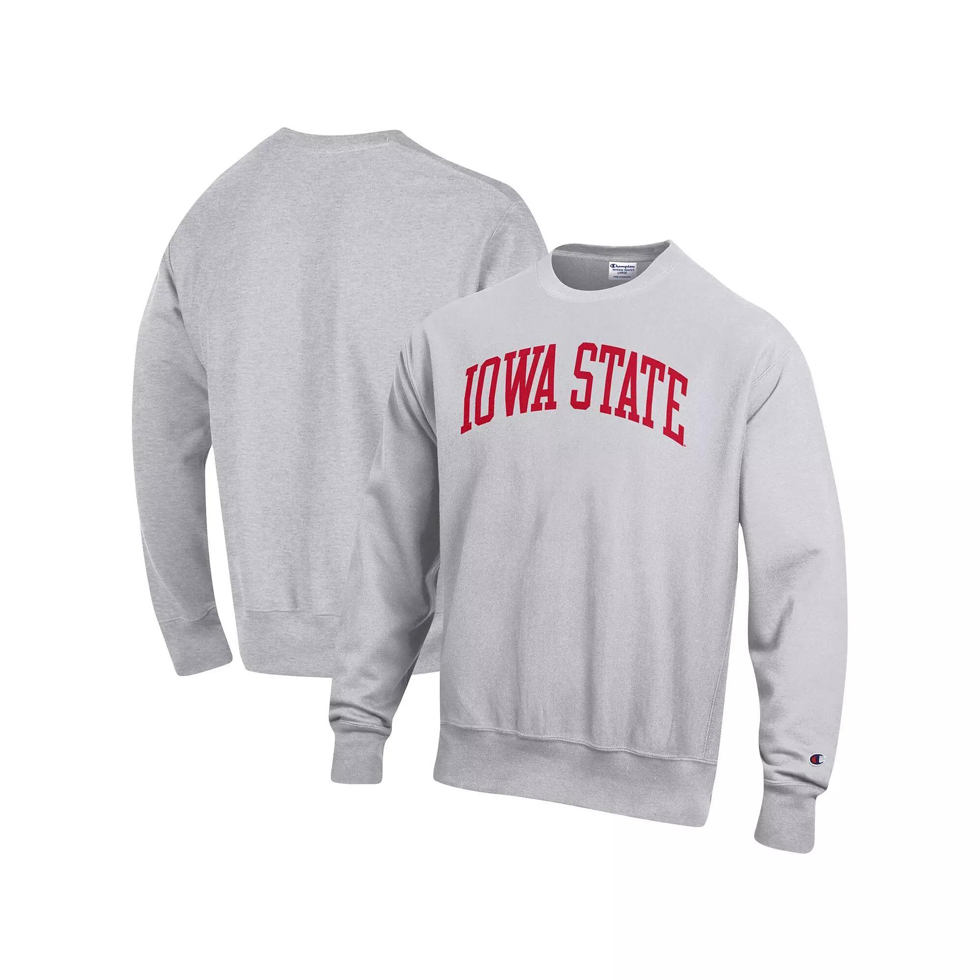 Men's Champion Heathered Gray Iowa State Cyclones Arch Reverse Weave Pullover Sweatshirt,  Product Image